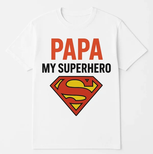 Unisex polyester sublimation Papa My Superhero t-shirt in white