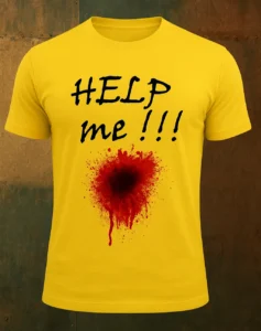 Glow Mall “Help Me” Sublimation Printed Polyester T-Shirt – Unisex Scary Print (Yellow, White, Pink | S, M, L)