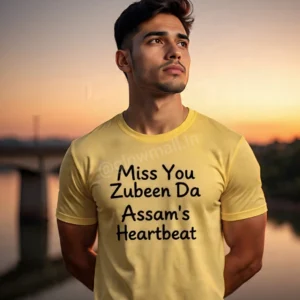 Miss You Zubeen Da Assam Heartbeat Yellow T-Shirt Sublimation Print Glow Mall
