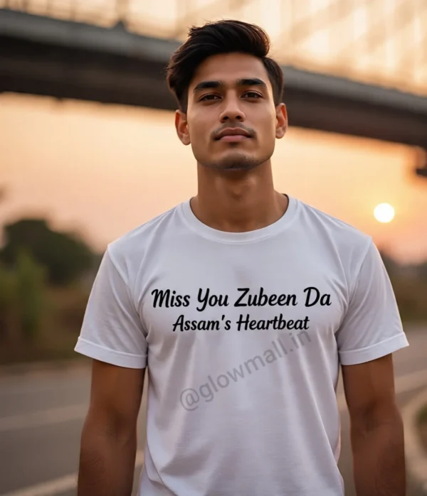 Miss You Zubeen Da Assam Heartbeat White Sublimation T-Shirt by Glow Mall