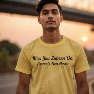 “Miss You Zubeen Da Assam Heartbeat Yellow Sublimation T-Shirt by Glow Mall