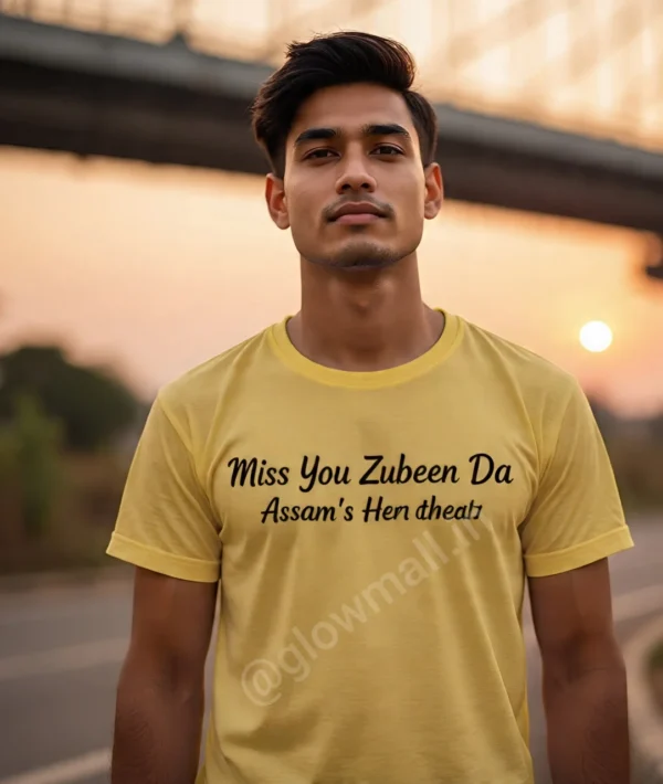 “Miss You Zubeen Da Assam Heartbeat Yellow Sublimation T-Shirt by Glow Mall