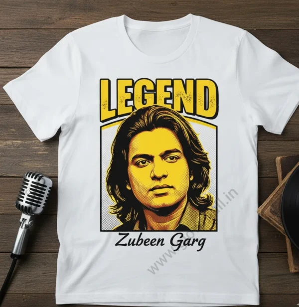 Exclusive Zubeen Garg T-Shirt – Buy Legend’s Never Die Assamese Singer Printed T-Shirt Online by Glow Mall, available in blue and white color with washable lifetime print.