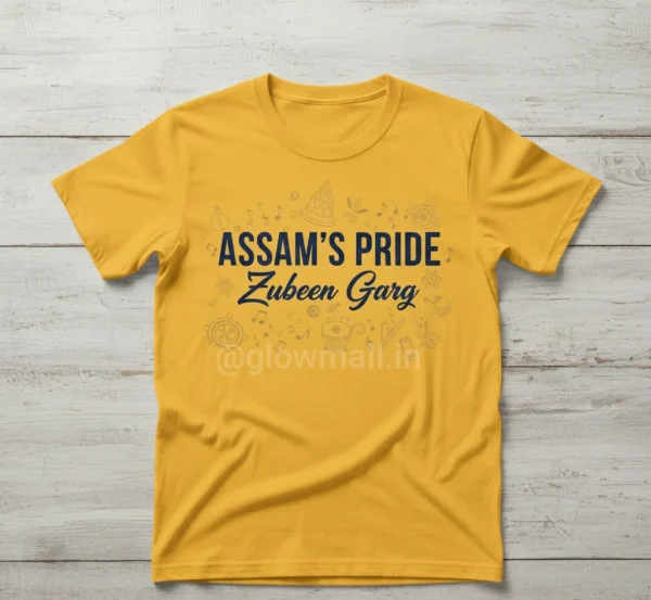 Assam's Pride Zubeen Garg T-Shirt Fan Tee Sublimation White Yellow Tribute