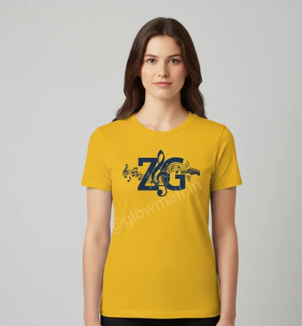 ZG Zubeen Garg Tribute Tee, premium 160 GSM yellow polyester, musical design, Glow Mall.
