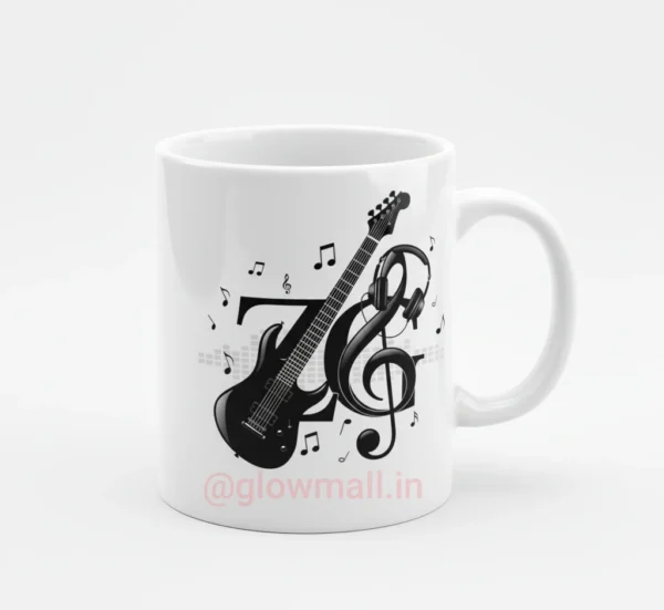 ZG Zubeen Garg Tribute Mug, black guitar musical design, Glow Mall, sublimation print, 11Oz white ceramic mug.