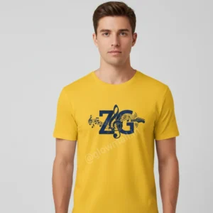 ZG Zubeen Garg Tribute Tee, premium 160 GSM yellow polyester, musical design, Glow Mall.