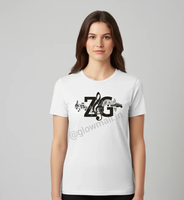 Zubeen Garg Tribute T-shirt by Glow Mall, premium 160 GSM polyester, white unisex design with ZG and music notes